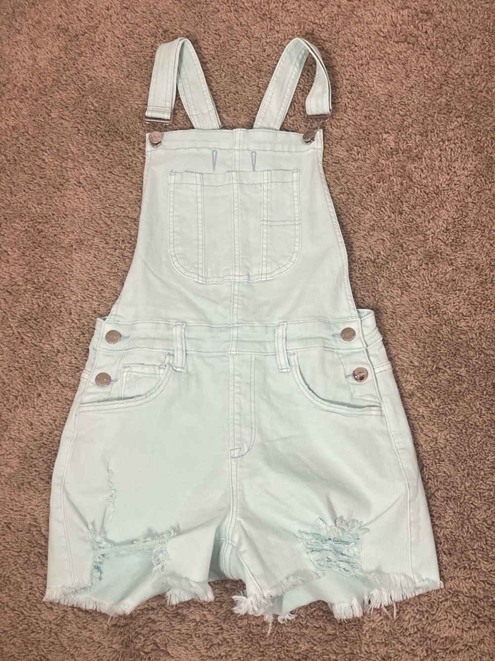 Women’s Light Mint Denim Short Overalls